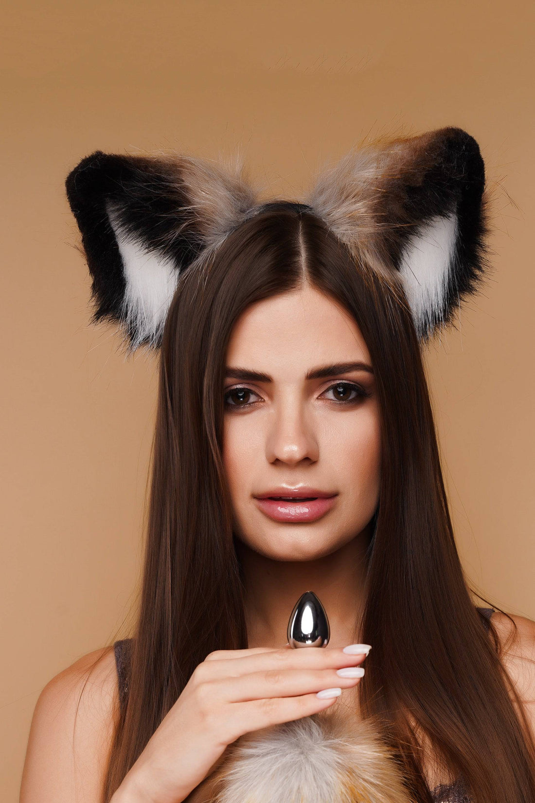 Fluffy fox ears orange with black white tip - OKOVA