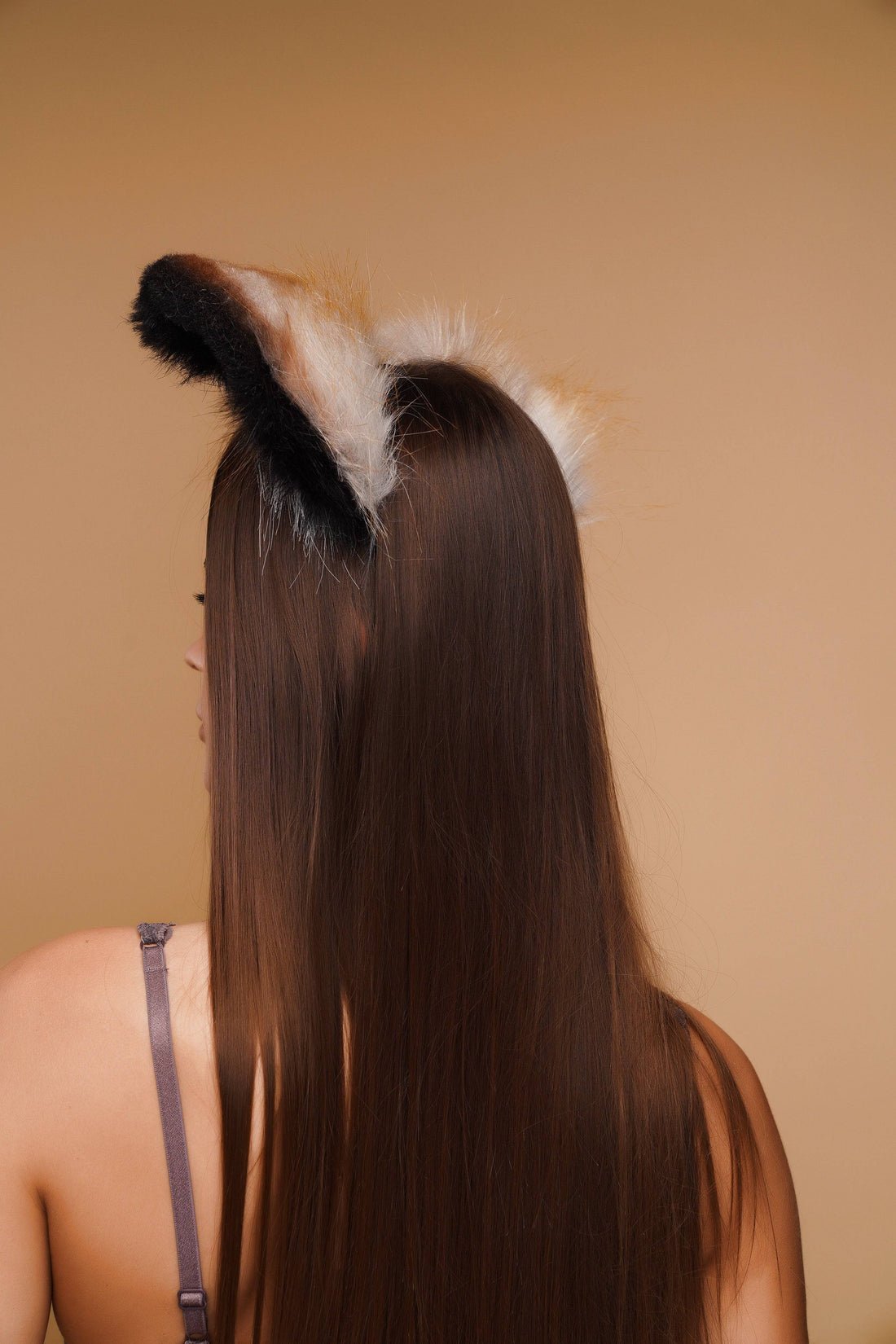 Fluffy fox ears orange with black white tip - OKOVA