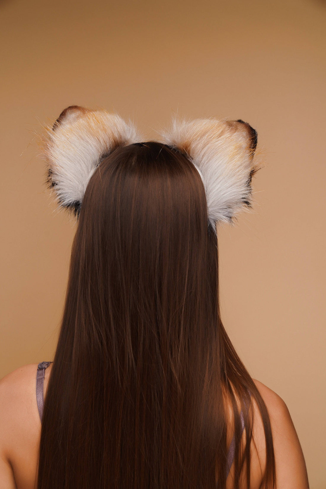 Fluffy fox ears orange with black white tip - OKOVA
