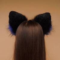 Fluffy kitsune ears black with blue gray tip - OKOVA