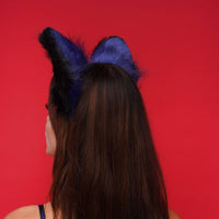 Fluffy kitsune ears blue with black red tip - OKOVA