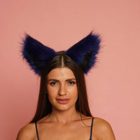 Fluffy kitsune ears blue with black tip - OKOVA