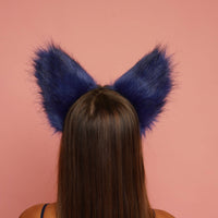 Fluffy kitsune ears blue with black tip - OKOVA