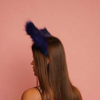 Fluffy kitsune ears blue with black tip - OKOVA