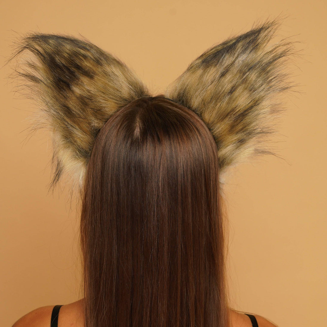Fluffy kitsune ears brown with white black tip - OKOVA