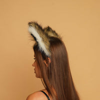 Fluffy kitsune ears brown with white black tip - OKOVA
