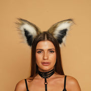 Fluffy kitsune ears brown with white black tip - OKOVA