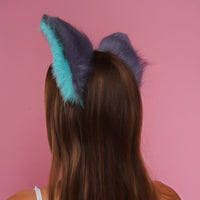 Fluffy kitsune ears gray with green white tip - OKOVA