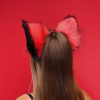 Fluffy kitsune ears red with black white tip - OKOVA