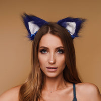 Kitten ears blue with white tip and blue ribbons - OKOVA