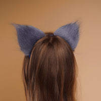 Kitten ears gray with blue tip and blue ribbons - OKOVA