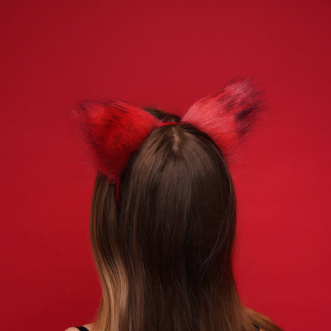 Kitten ears red with black tip and red ribbons - OKOVA