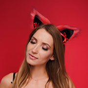 Kitten ears red with black tip and red ribbons - OKOVA