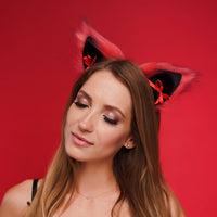 Kitten ears red with black tip and red ribbons - OKOVA