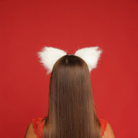 Kitten ears white with red tip and red ribbons - OKOVA