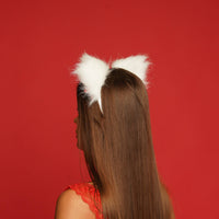 Kitten ears white with red tip and red ribbons - OKOVA