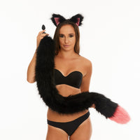 Tail butt plug black with bright pink tip  40"