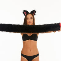 Tail butt plug black with bright pink tip  40"