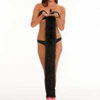 Tail butt plug black with bright pink tip  40"