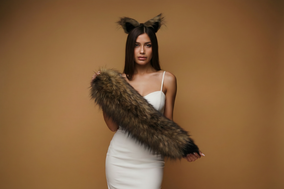 Brown Super Fluffy Fox Tail 27", Thick Faux Fur Cosplay Clip-On