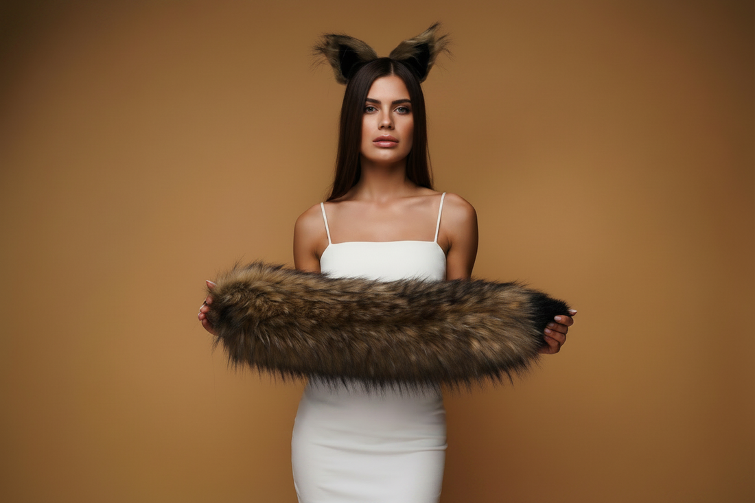 Brown Super Fluffy Fox Tail 27", Thick Faux Fur Cosplay Clip-On
