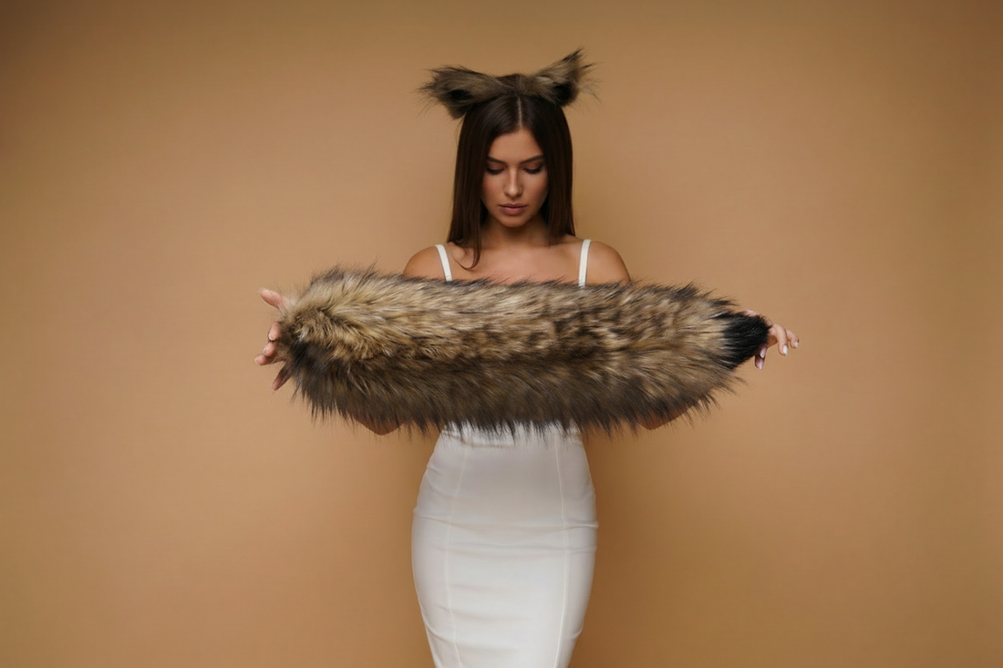 Brown Super Fluffy Fox Tail 27", Thick Faux Fur Cosplay Clip-On