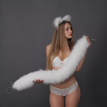  Cat tail butt plug white and Cat ears white 40"