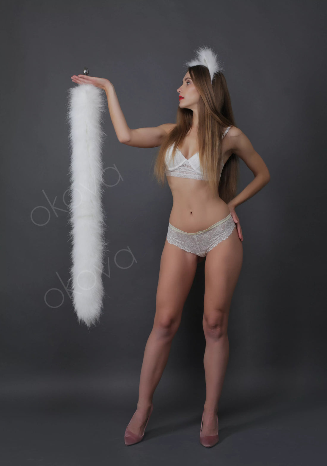  Cat tail butt plug white and Cat ears white 40"