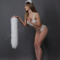 Cat tail butt plug white and cat ears white 29"