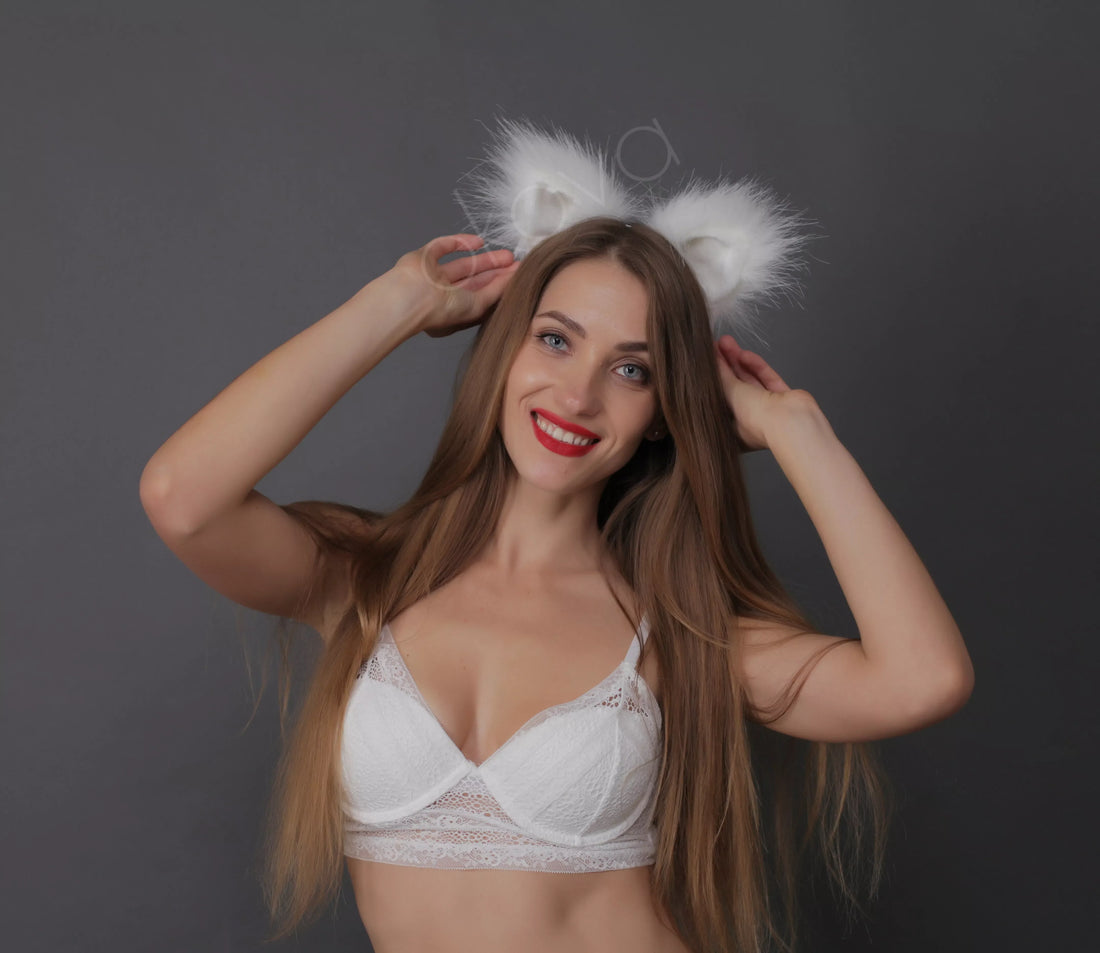  Cat tail butt plug white and Cat ears white 40"