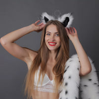 Cat tail butt plug white with black dot and cat ears white with black tip and white 19"