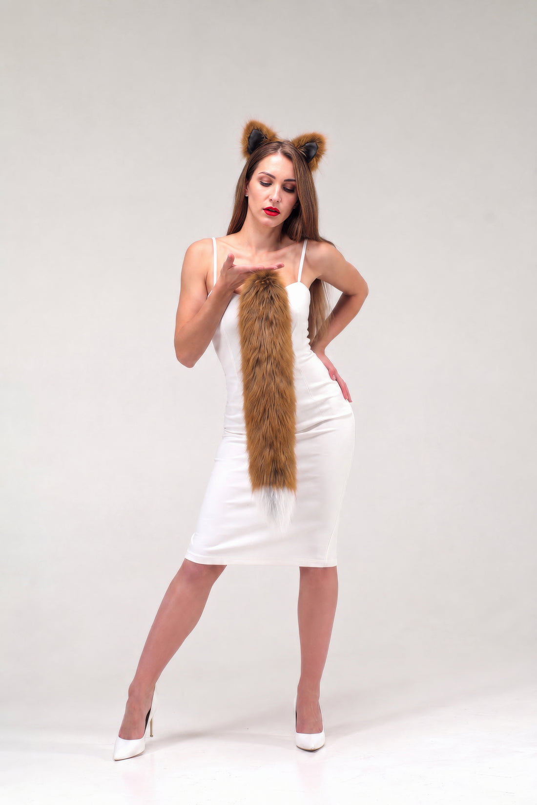 White & Orange Fox tail for cosplay 27"