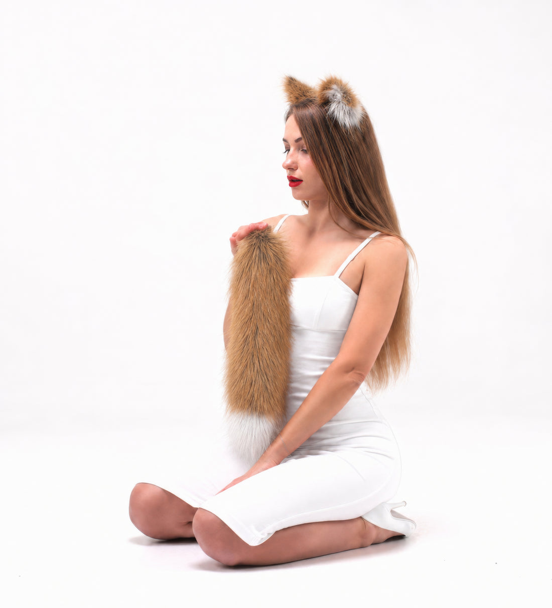 White & Orange Fox tail for cosplay 19"