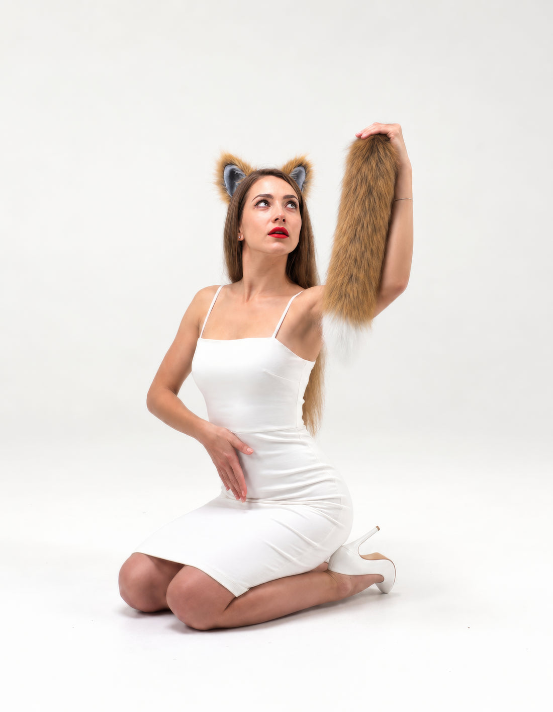 White & Orange Fox tail for cosplay 19"