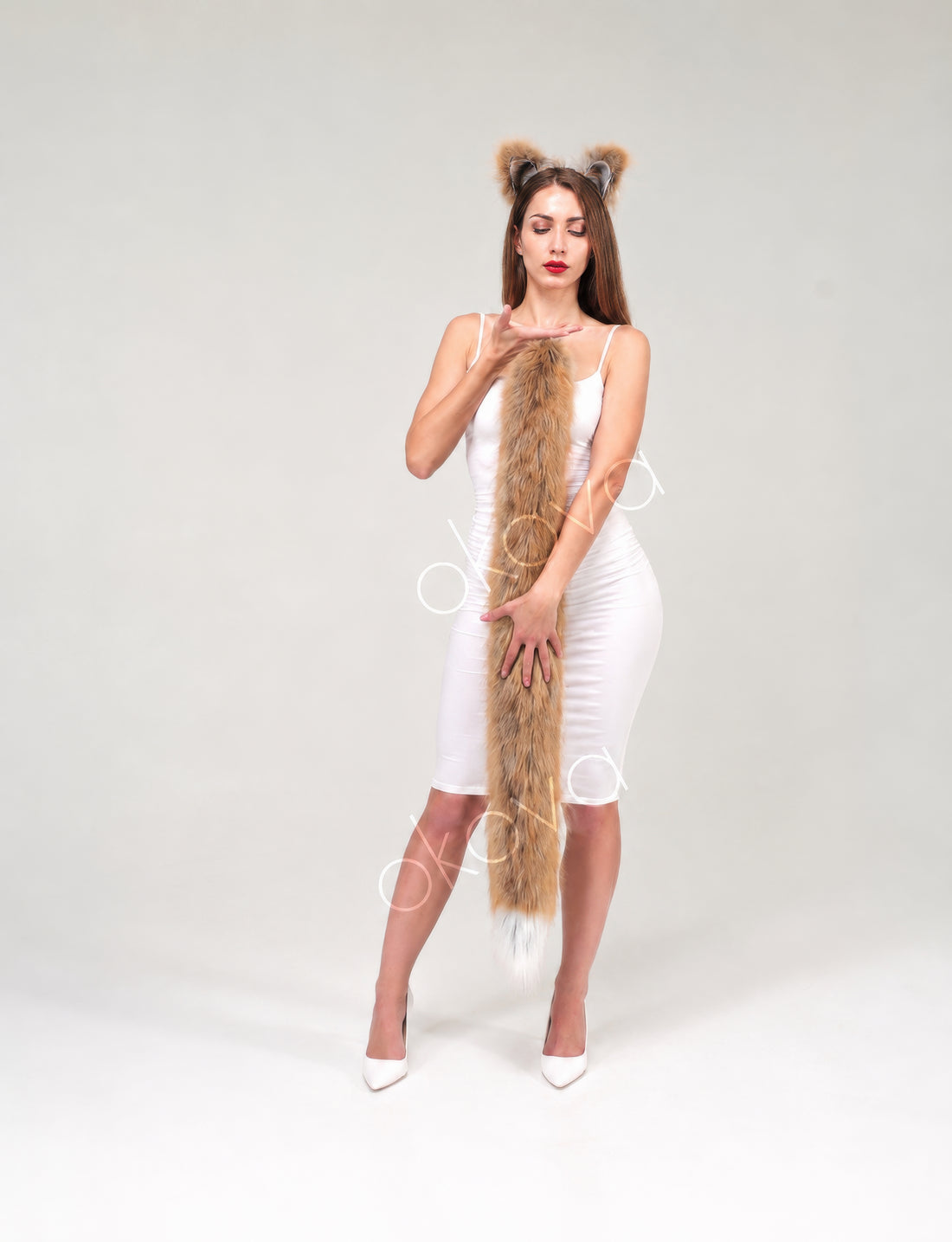 White & Orange Fox tail for cosplay 40"