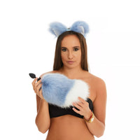 Bunny Tail Butt Plugs blue with white tip 10" 