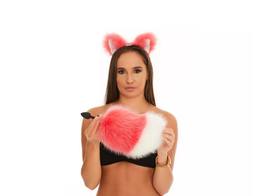 Bunny Tail Butt Plugs pink with white tip 10"