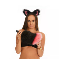 Bunny Tail Butt Plugs black with pink tip 10"