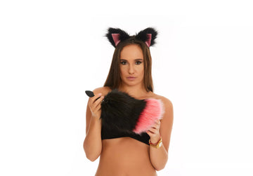 Bunny Tail Butt Plugs black with pink tip 10"