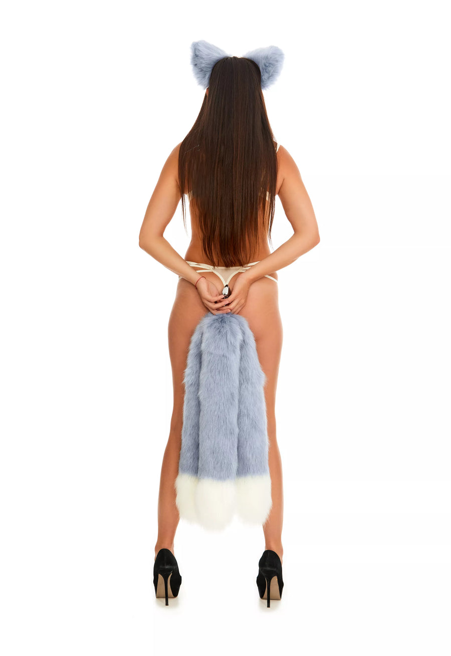 Kitsune Tail Butt Plugs grey with white tip 25"