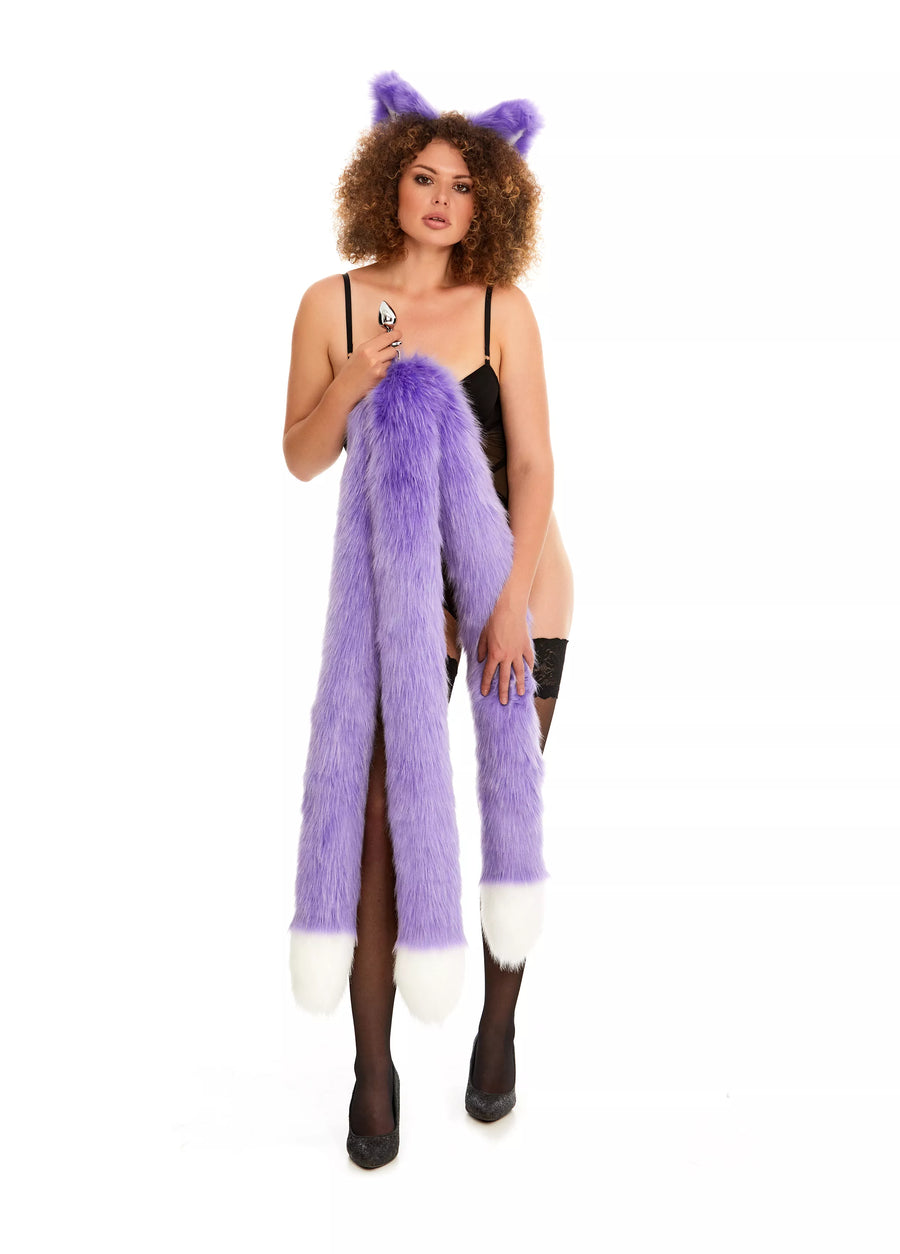 Kitsune tail butt plug purple with white tip 40"