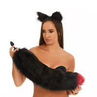 Fluffy Tail Butt Plugs black with red tip 25"