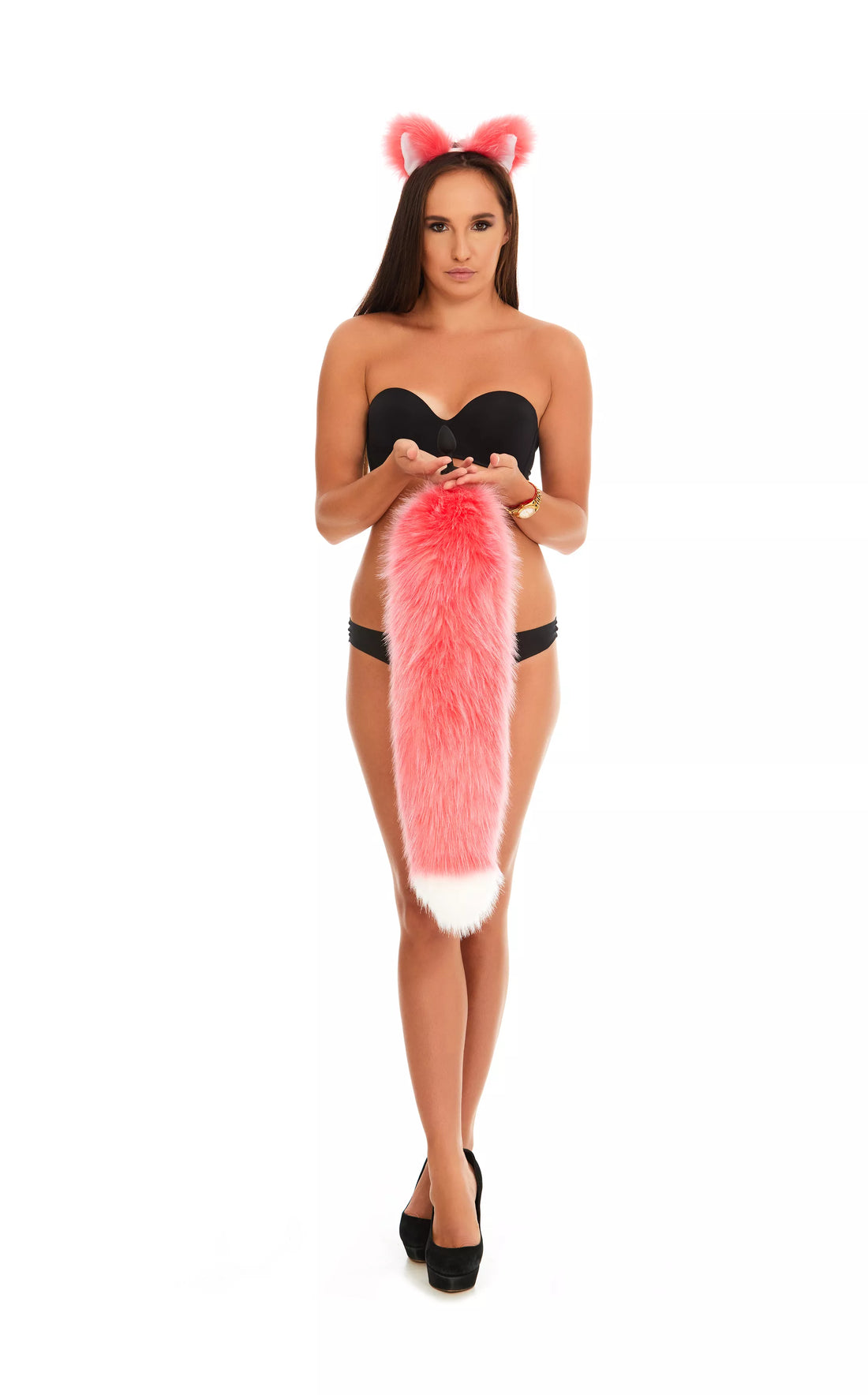 Fluffy Tail Butt Plugs pink with white tip 25"