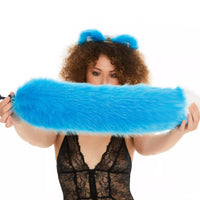 Fluffy Tail Butt Plugs blue with white tip 25"