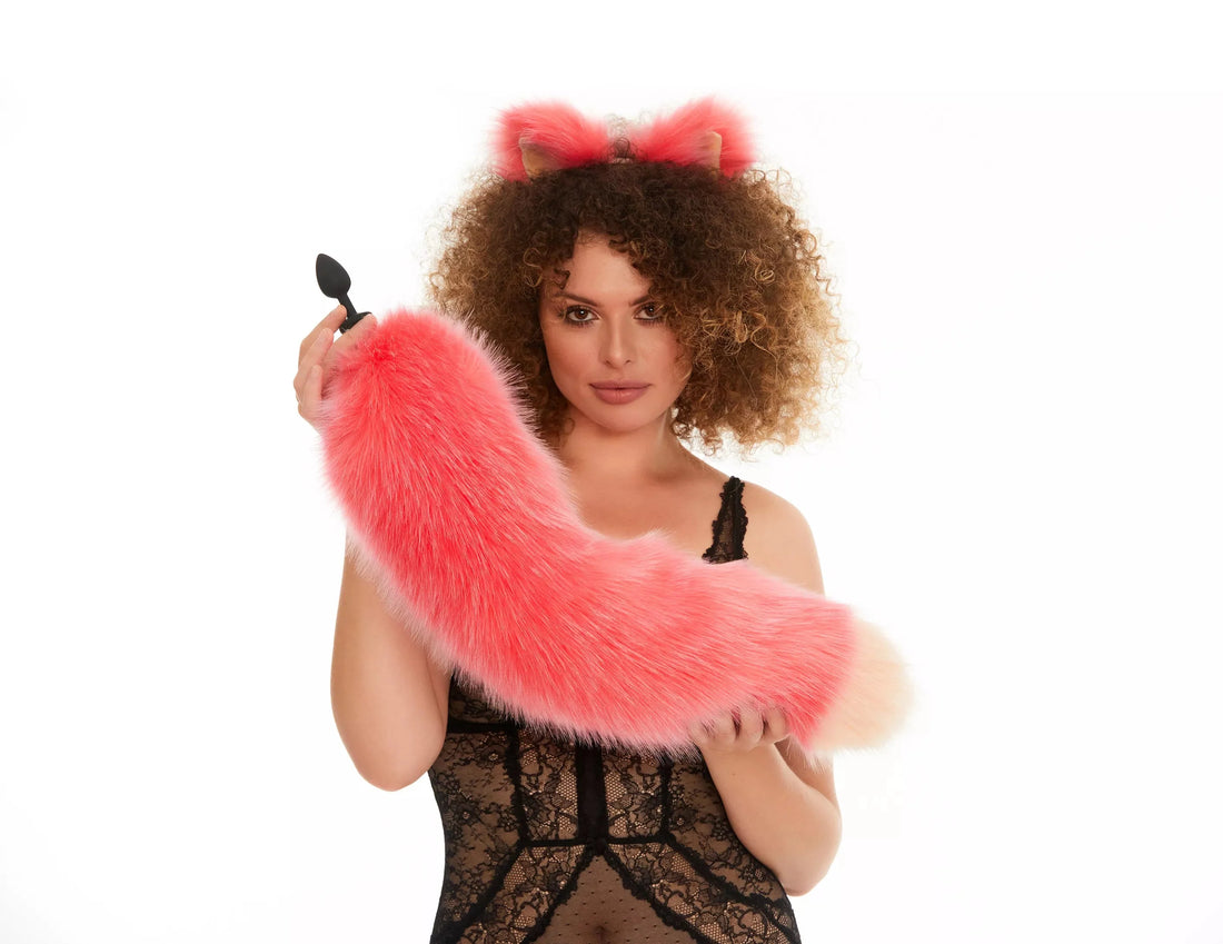 Fluffy Tail Butt Plugs pink with peach tip 25"