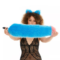 Fluffy Tail Butt Plugs blue with pink tip 25"