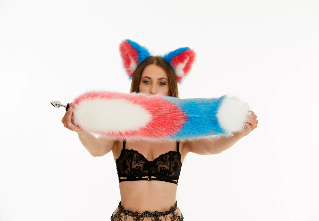 Multicolor Tail Butt Plugs white pink blue 25"