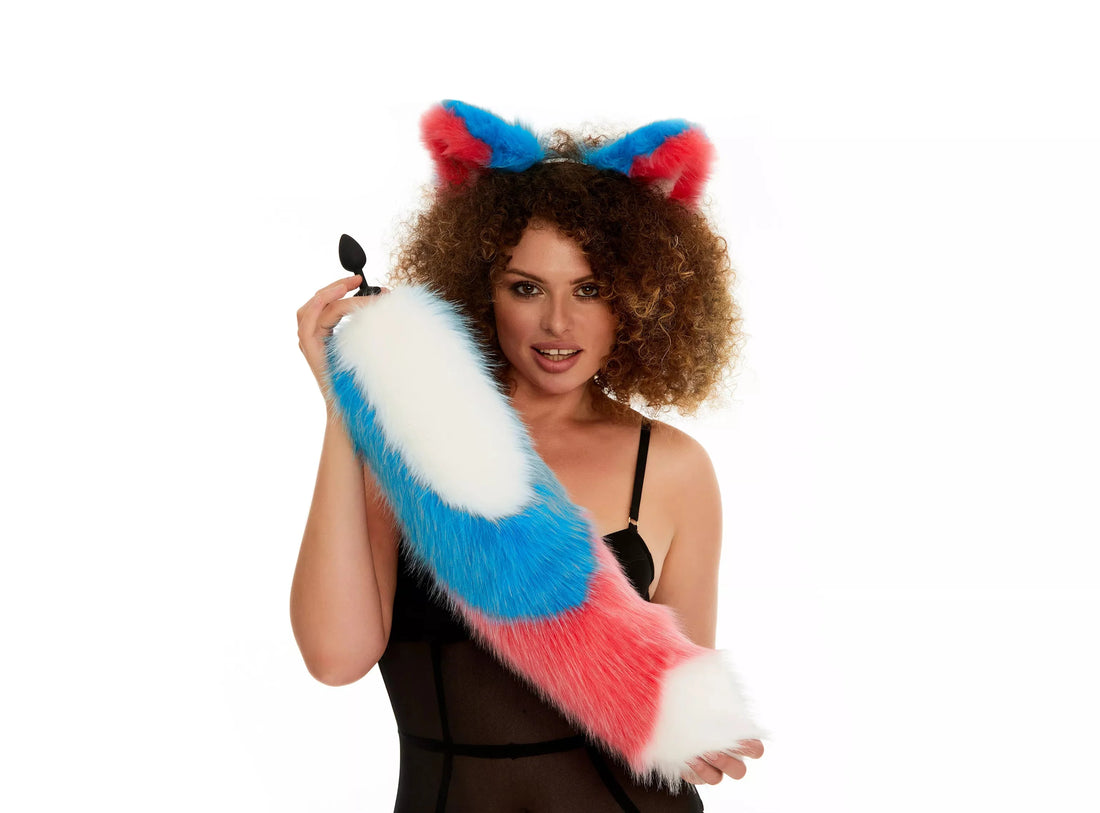 Multicolor Tail Butt Plugs white blue pink 25"