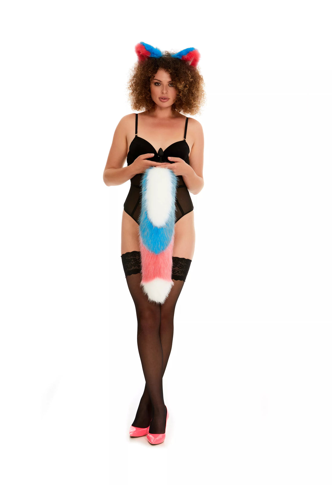 Multicolor Tail Butt Plugs white blue pink 25"