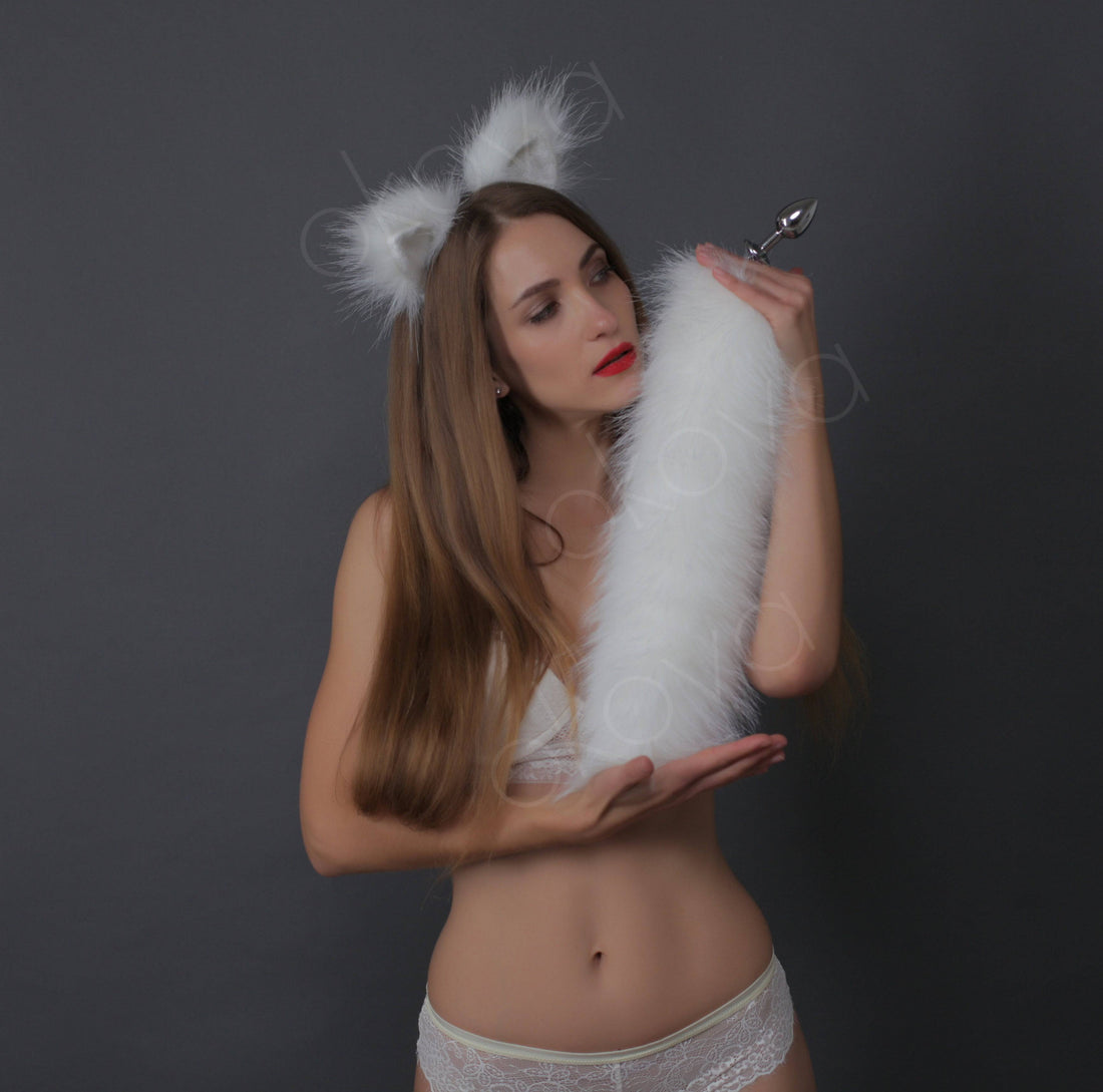 Cat tail butt plug white 19" - OKOVA